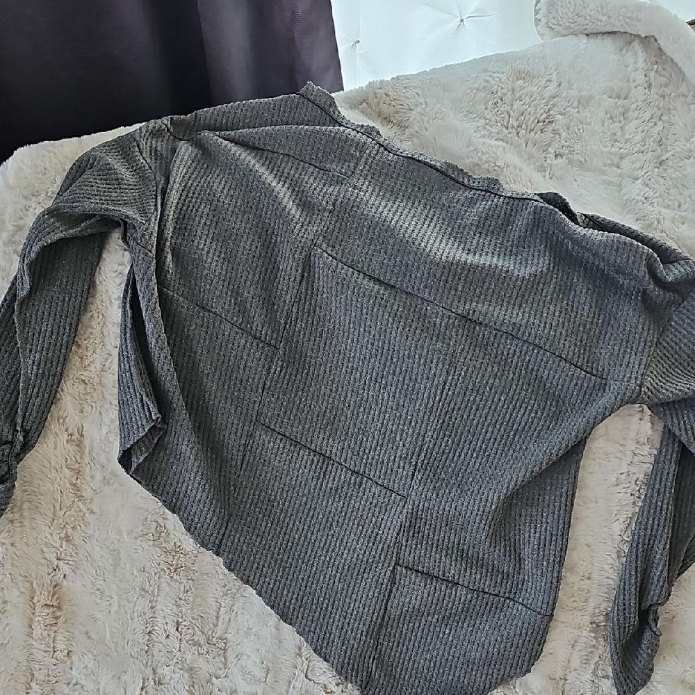 Gray Off The Shoulder, Ribbed Knit!